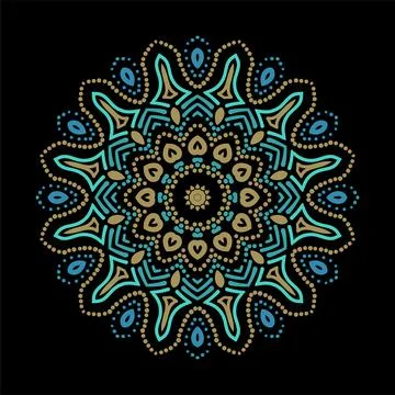 Mandala. Colored vector illustration on black background. Illustrazione stock