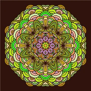 Mandala colorful hand drawn pattern on dark background Stock Illustration