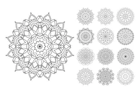 Mandala coloring page bundle. Black and white mandala pattern. Mandala line a Stock Illustration