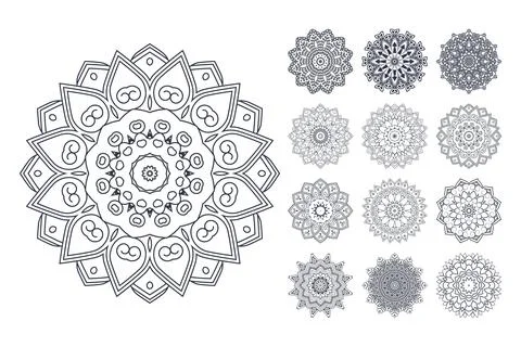 Mandala coloring page bundle. Mandala flower pattern set vector. Mandala line Stock Illustration