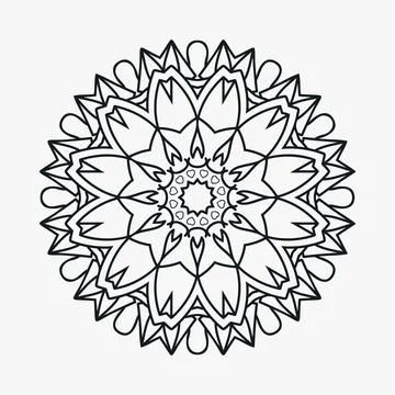 Mandala coloring page pattern decoration. Floral mandala line art vector. Ara Stock Illustration