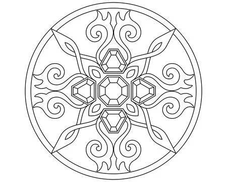 Mandala with crystals and decorative elements for coloring - vector linear Stock Illustration