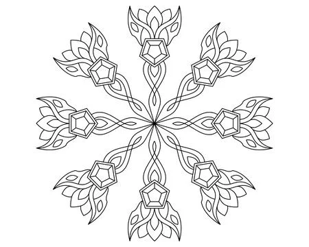 Mandala of crystals and plant elements - vector linear picture for coloring. Stock Illustration