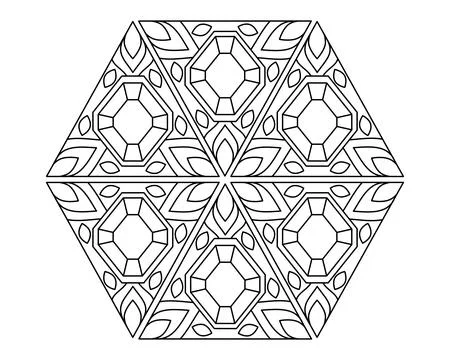 Mandala of crystals and plant elements - vector linear picture for coloring. Stock Illustration