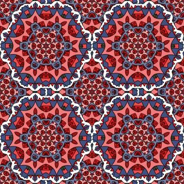 Mandala cute colored red seamless pattern Stock Illustration