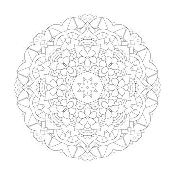 Mandala design element. Symmetric round ornament. Monochrome doodle. Good for Stock Illustration