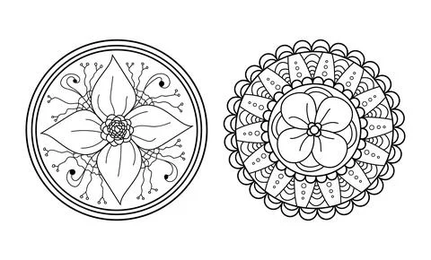 Mandala design element. Symmetric round ornament. Abstract doodle background. Stock Illustration