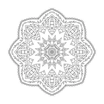 Mandala design element. Symmetric round ornament. Monochrome doodle. Good for Stock Illustration