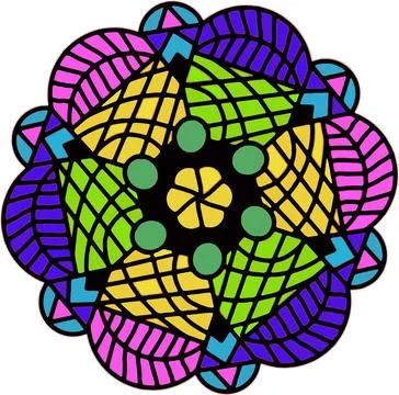 Mandala design for stained glass window with a floral design, featuring a v.. Stock Illustration