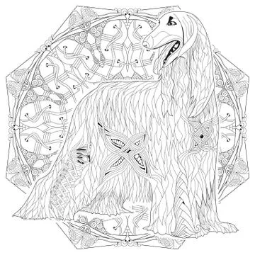 Mandala with dog for coloring. Vector decorative zentangle objec Ilustração Stock