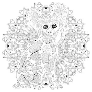 Mandala with dog for coloring. Vector decorative zentangle object Stock Illustration
