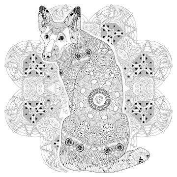 Mandala with dog for coloring. Vector decorative zentangle object Иллюстрация