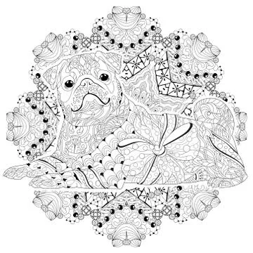 Mandala with dog for coloring. Vector decorative zentangle object Stock Illustration