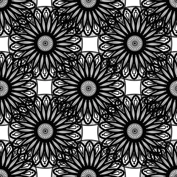 Mandala endless pattern, seamless wallpaper, black and white textile Stock Illustration