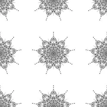 Mandala evil eyes on seamless pattern with white background . Stock Illustration