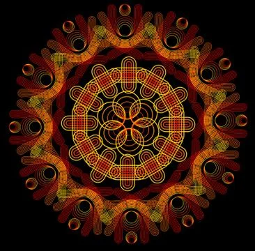 Mandala in fire colors on dark background Stock Illustration