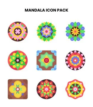 Mandala Flat Collection Icons Pack 스톡 일러스트