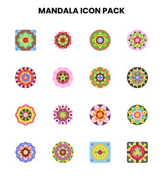 Mandala Flat Icons Pack Stock Illustration