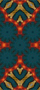 Mandala floral pattern with orange red teal elements for textile print. Stock Illustration