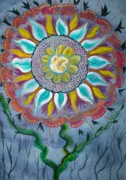 Mandala flower on a blue background. Stock Illustration