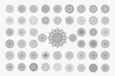 Mandala flower ornament bundle in Arabic pattern. Doodle mandala collection w Stock Illustration