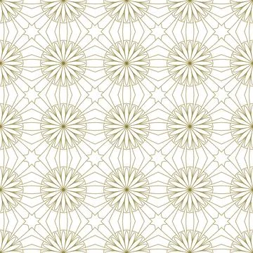 Mandala flower seamless pattern vector. A symmetrical round gold ornament. 스톡 일러스트