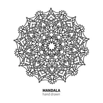 Mandala flower vector drawing. Decorative boho round ornament. Ethnic hand .. Stock Illustration