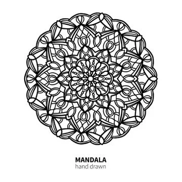 Mandala flower vector drawing. Decorative boho round ornament. Ethnic hand .. Stock Illustration