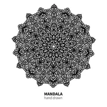Mandala flower vector drawing. Decorative boho round ornament. Ethnic hand .. Stock Illustration