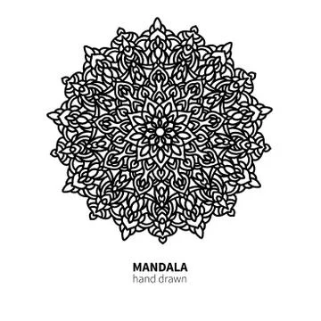 Mandala flower vector drawing. Decorative boho round ornament. Illustrazione stock