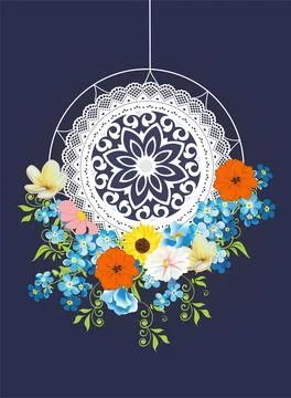 Mandala with flowers, Stock Illustration