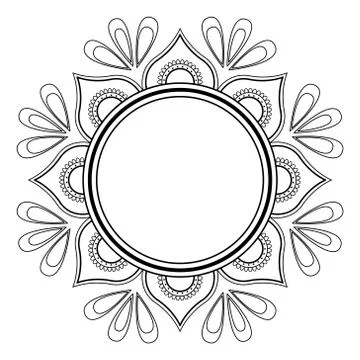 Mandala frame line vector. A symmetrical monochrome round ornament. Stock Illustration