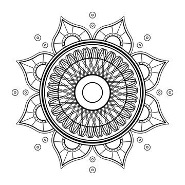 Mandala frame line vector. A symmetrical monochrome round ornament. Stock Illustration