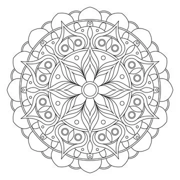 Mandala frame line vector. A symmetrical monochrome round ornament. Stock Illustration