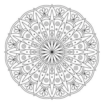 Mandala frame line vector. A symmetrical monochrome round ornament. Stock Illustration