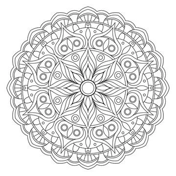 Mandala frame line vector. A symmetrical monochrome round ornament. Stock Illustration