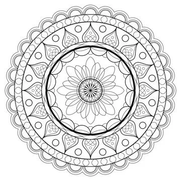 Mandala frame line vector. A symmetrical monochrome round ornament. Stock Illustration