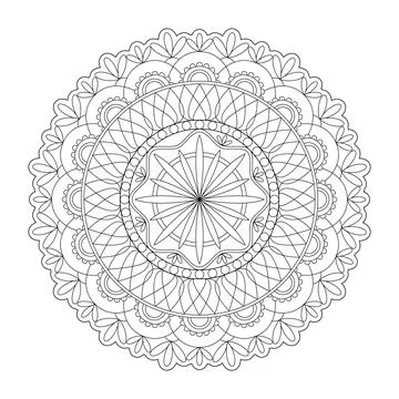 Mandala frame line vector. A symmetrical monochrome round ornament. Stock Illustration