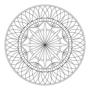 Mandala frame line vector. A symmetrical monochrome round ornament. Stock Illustration