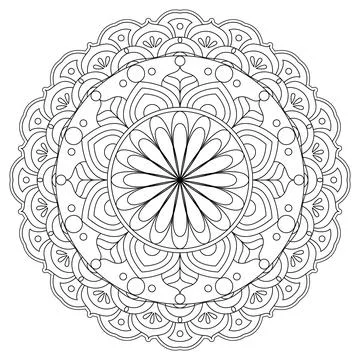 Mandala frame line vector. A symmetrical monochrome round ornament. イラスト素材