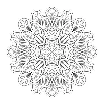 Mandala frame line vector. A symmetrical monochrome round ornament. イラスト素材