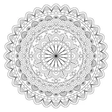 Mandala frame line vector. A symmetrical monochrome line round ornament. イラスト素材