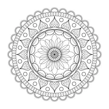 Mandala frame line vector. A symmetrical monochrome round ornament. Stock Illustration