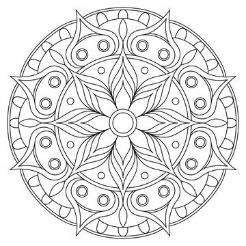 Mandala frame line vector. A symmetrical monochrome round ornament. Stock Illustration