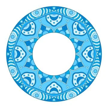 Mandala frame vector. A symmetrical round blue monochrome ornament. Stock Illustration