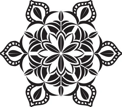 Mandala geometric pattern with black lines isolated on white background Stock Photos