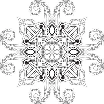 Mandala geometric pattern with black lines isolated on white background Stock Photos