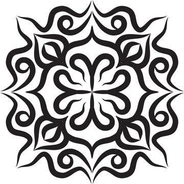 Mandala geometric pattern with black lines isolated on white background Stock Photos