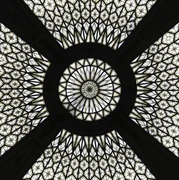 Mandala like glass ceiling of a post building in Barcelona Ilustración de archivo