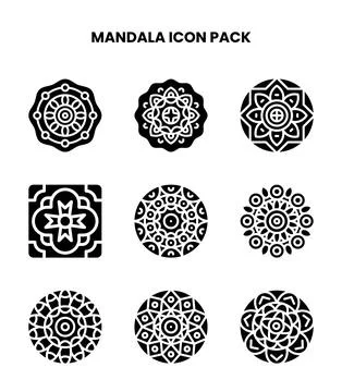 Mandala Glyph Icons Pack 스톡 일러스트